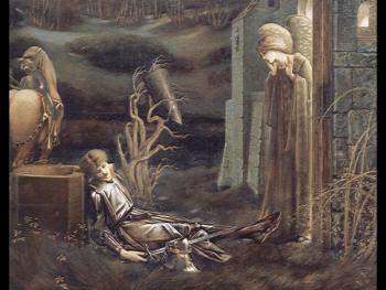 Sir Edward Coley Burne-Jones : The Dream of Launcelot at the Chapel of the San Graal